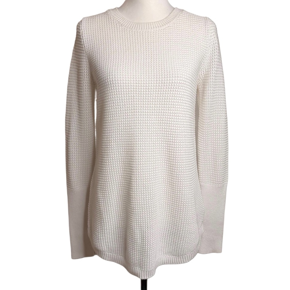 MAX STUDIO‎ Waffle Knit Button Back Sweater Tunic Top White Women’s Sz M